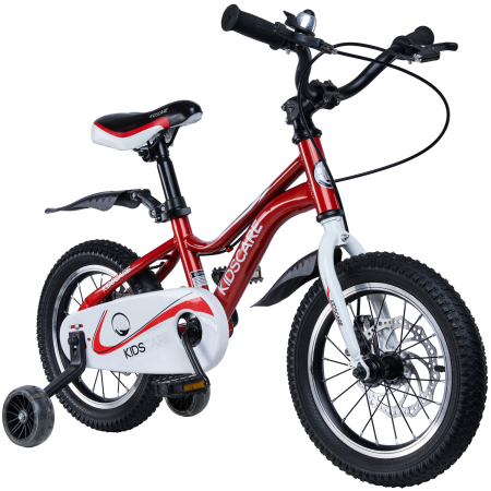 Biciclete copii cu roti 16 inch (4-9 ani) - Bicicleta pentru copii 5-8 ani HappyCycles KidsCare, roti 16 inch, cu roti ajutatoare si frane pe disc, rosu