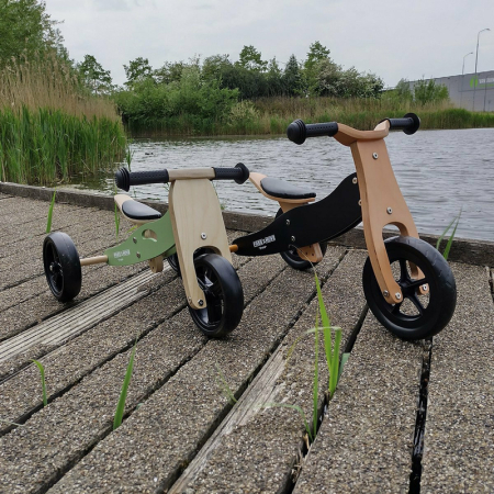 Bicicleta/tricicleta fara pedale, Free2Move, din lemn, 2 in 1, Functie de bicicleta echilibru, Sa reglabila, Manere antiderapante, Roti ajustabile, 18 luni - 3 ani, Brown Black [8]