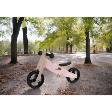 Bicicleta/tricicleta fara pedale, Free2Move, din lemn, 2 in 1, Functie de bicicleta echilibru, Scaun reglabil, Roti ajustabile, Manere antiderapante, Varsta 1-3 ani, Dusty Pink [6]
