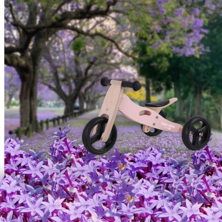 Bicicleta/tricicleta fara pedale, Free2Move, din lemn, 2 in 1, Functie de bicicleta echilibru, Scaun reglabil, Roti ajustabile, Manere antiderapante, Varsta 1-3 ani, Dusty Pink [5]
