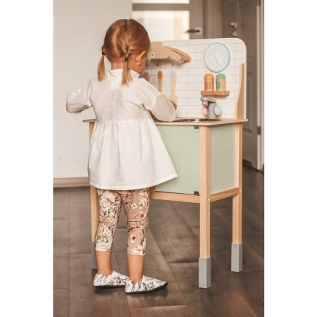 Bucatarie copii, Joueco, din lemn certificat FSC, cu accesorii, Reglabila pe inaltime, 86x56 cm, 3 ani+, Multicolor [6]