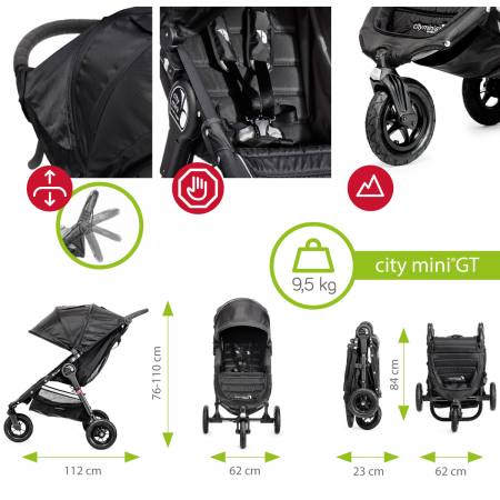 Carucioare copii 2in1 - Carucior City Mini GT Black sistem 2 in 1 - Baby Jogger