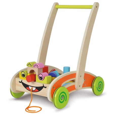 Jucarii de constructii - Carucior Eichhorn Activity Walker cu 35 cuburi