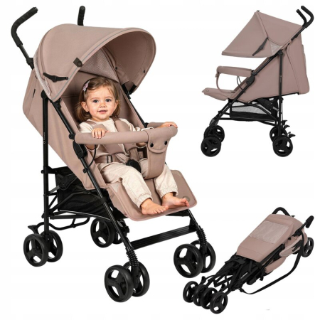 Carucior sport, Lionelo, Elia, Cu plasa de tantari, Suport de picioare reglabil, Spatar ajustabil in 4 pozitii, Capotina XXL, Pliere tip umbrela, Capacitate 15 kg, 6 luni+, EN 1888, Bej Taupe [2]