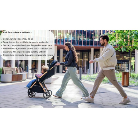 Carucior sport, Lionelo, Ingrid, Capotina impermeabila cu filtru UPF50+, Pana la 22 Kg, Sistem pentru pliere automata, 6 luni+, Gri [28]
