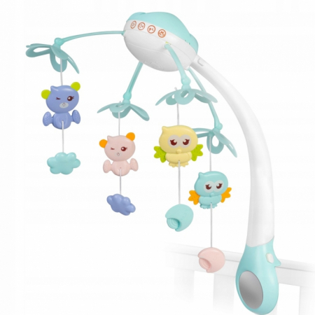 Carusele bebelusi - Carusel muzical pentru patut cu proiector, sunete si jucarii Ricokids RK-813 - Albastru