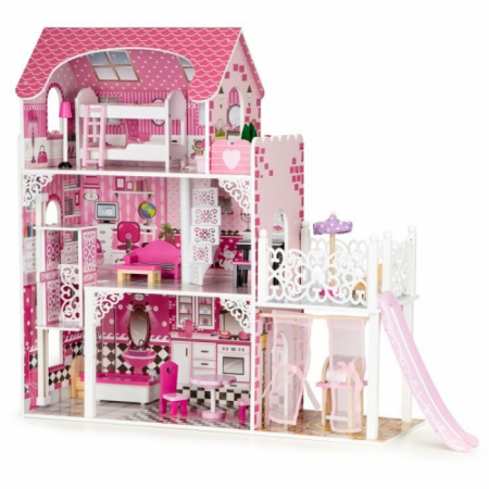 Casuta de papusi din lemn XXL cu lift si tobogan Ecotoys TL49059 [1]