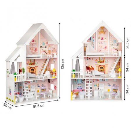 Papusi si cele necesare - Casuta de papusi din lemn XXL Ecotoys 4127