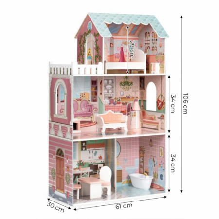 Casuta de papusi inalta din lemn cu mobilier Ecotoys D8112 [8]
