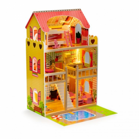 Casuta de papusi inalta din lemn cu mobilier si piscina, Ecotoys W06A333E [1]