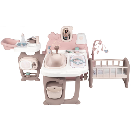 Papusi si cele necesare - Centru de ingrijire pentru papusi Smoby Baby Nurse Doll`s Play Center maro cu 23 accesorii