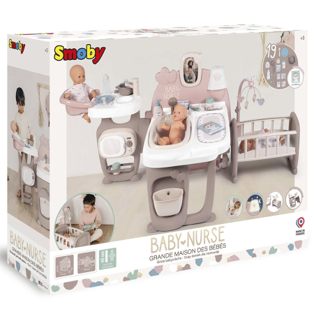 Centru de ingrijire pentru papusi Smoby Baby Nurse Doll`s Play Center maro cu 23 accesorii [10]