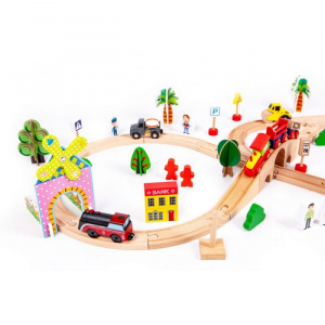 Circuit din lemn cale ferata din 78 piese Ecotoys HM008999 [1]