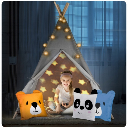 Cort de joaca pentru copii cu ghirlanda, lumini si 3 pernite Nukido 120 x 120 x 165 cm - Gri [8]