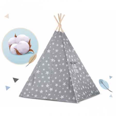 Cort de joaca pentru copii cu lumini si 2 pernite Nukido 120 x 120 x 165 cm - Gri cu stelute  [1]