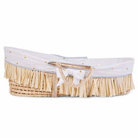 Leagane / Balansoare / Sezlonguri - Cos bebe Childhome Moise din coji de porumb+rafie cu saltea, Husa Jerse Buline