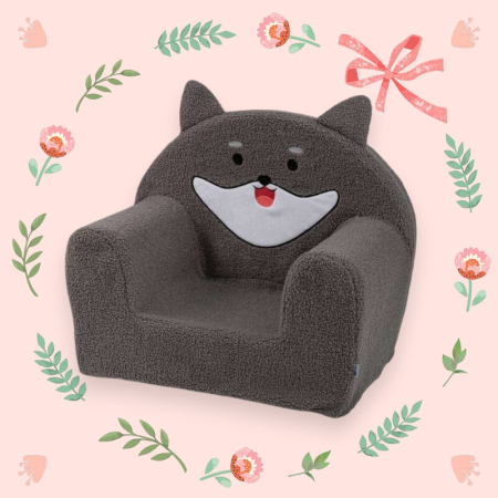 Fotoliu din burete, Bubaba, Dog, pentru copii, 43 x 47 x 34 cm, 9 luni-5 ani, Grey [1]