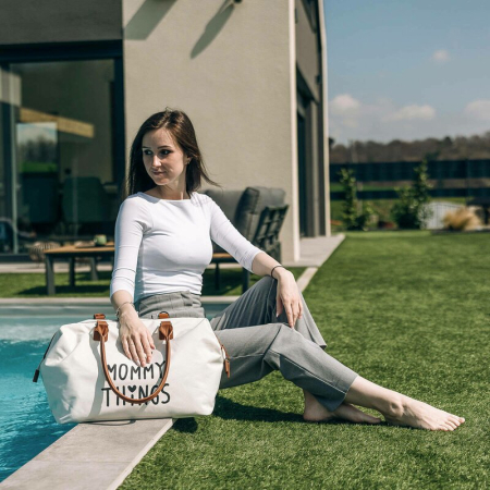 Geanta mamici, FreeON, Mommy things, Spatioasa si practica, cu multiple buzunare, Include si 2 genti mai mici, Beige [5]