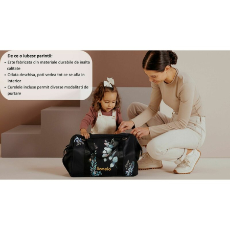 Geanta pentru mamici, Lionelo, Ida, Golden Moments, Editie limitata, cu multiple compartimente, Negru [13]