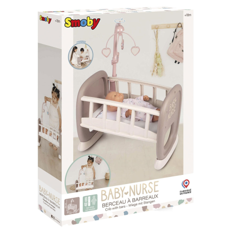 Papusi si cele necesare - Leagan pentru papusa Smoby Baby Nurse maro cu carusel