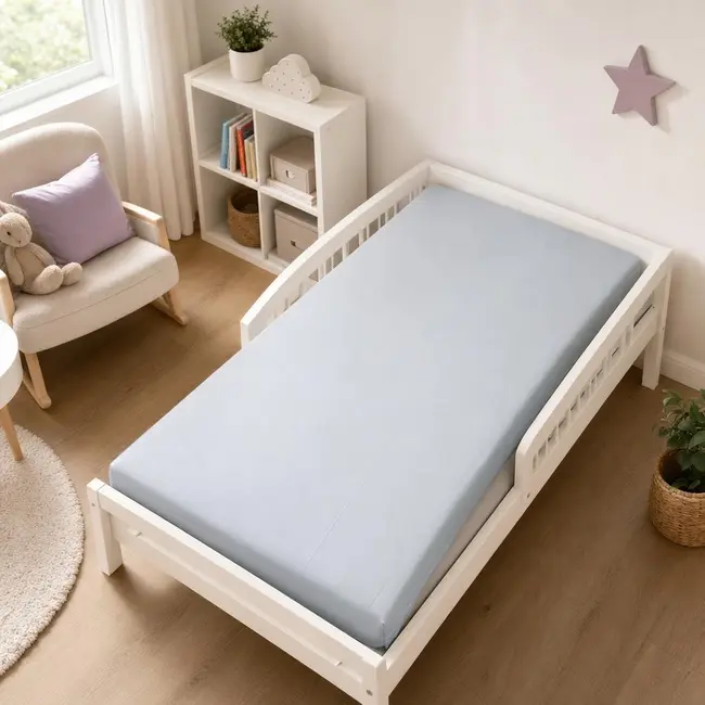 Lenjerie in 3 piese Bleu Uni pentru pat copii 0-5 ani compatibila cu saltea 120x60 cm [3]