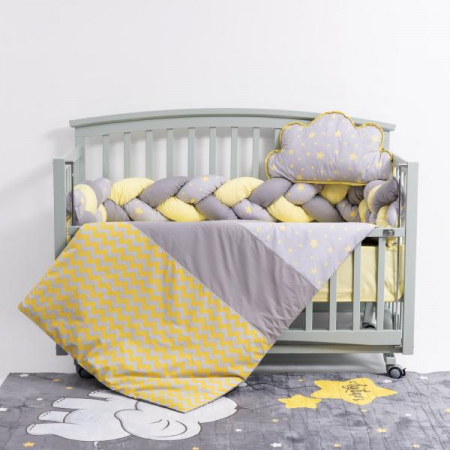Lenjerie MyKids 8 piese Gray-Yellow cu baldachin 120x60 cm [5]