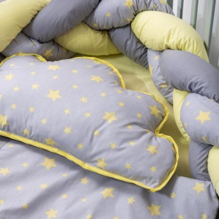 Lenjerie MyKids 8 piese Gray-Yellow cu baldachin 120x60 cm [1]