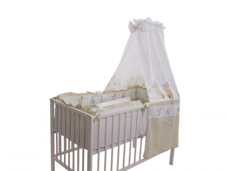 Lenjerii patut 120 x 60 cm - Lenjerie MyKids Teddy Play Bej 5+1 Piese M2 120x60 cm