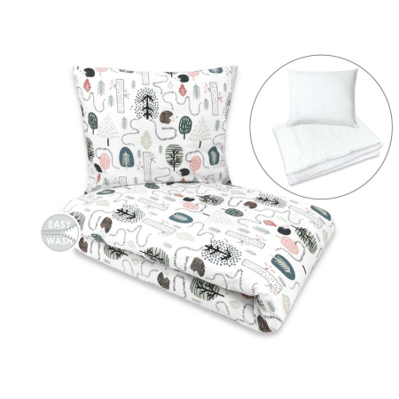 Lenjerie patuturi tineret - Lenjerie pat junior cu 4 piese, Qmini, din bumbac, 160 x 100 cm, Hedgehog