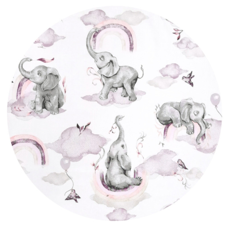 Lenjerie patut 3 piese, Qmini, pentru patut 120x60 cm, cu protectie laterala, din bumbac, Elephants on Rainbow Pink [4]