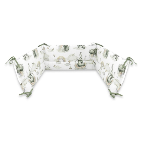 Lenjerie patut 3 piese, Qmini, pentru patut 140x70 cm, cu protectie laterala, din bumbac, Elephants on Rainbow [3]