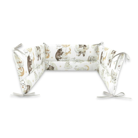 Lenjerie patut 3 piese, Qmini, pentru patut 140x70 cm, cu protectie laterala, din bumbac, Teddy Bear and Friends Beige [3]