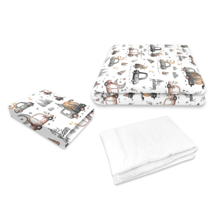 Lenjerii patut 120 x 60 cm - Lenjerie patut cu 3 piese, MimiNu, cu cearceaf 120x60 cm, din bumbac, cu pilota si husa pilota, 135x100 cm, Cars Grey