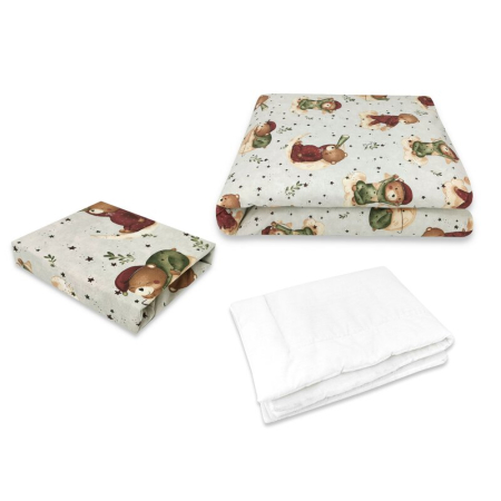 Lenjerii patut 120 x 60 cm - Lenjerie patut cu 3 piese, MimiNu, cu cearceaf 120x60 cm, din bumbac, cu pilota si husa pilota, 135x100 cm, Teddy Bear On Moon