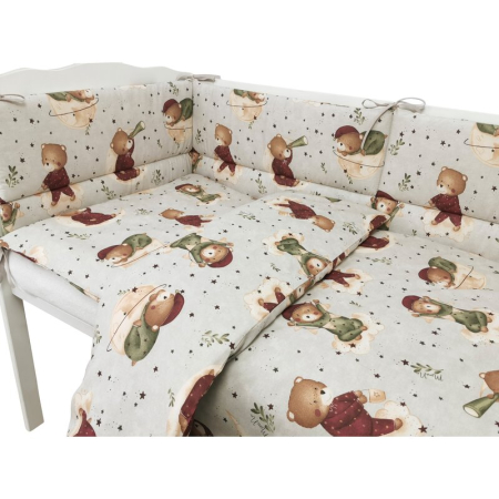 Lenjerie patut cu 3 piese, MimiNu, pentru patut 120x60 cm, cu protectie laterala, din bumbac, Teddy Bear On Moon [2]
