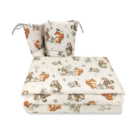 Lenjerii patut 120 x 60 cm - Lenjerie patut cu 3 piese, MimiNu, pentru patut 120x60 cm, cu protectie laterala, din bumbac, Time for fun