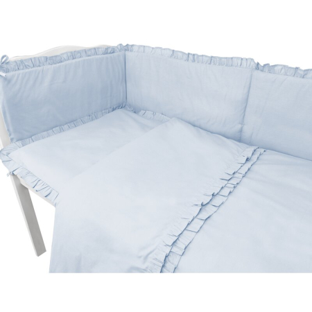 Lenjerie patut cu 3 piese, MimiNu, pentru patut 120x60 cm, cu volanase, cu protectie laterala, din bumbac, Colectia Royal, Blue [1]