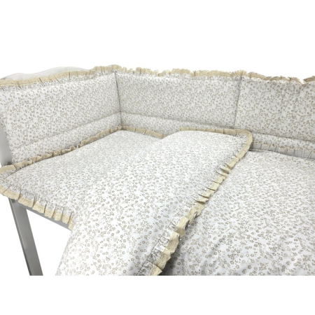 Lenjerie patut cu 3 piese, MimiNu, Premium, pentru patut 120x60 cm, cu protectie laterala, din bumbac, cu dantela si volan, Meadow [1]