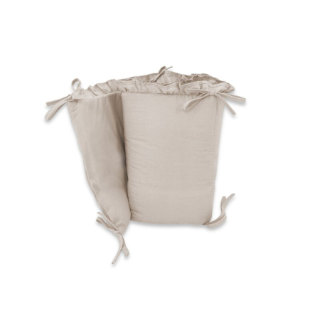Lenjerie patut cu 4 piese, MimiNu, pentru patut 120x60 cm, cu doua protectii laterale, cu volanase, din bumbac, Colectia Royal, Beige [3]