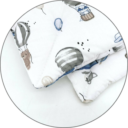 Lenjerie patut cu 5 piese, MimiNu, cu cearceaf 120x60 cm, Pilota, Pernuta, 2 aparatori, din bumbac, Blue Plane [4]