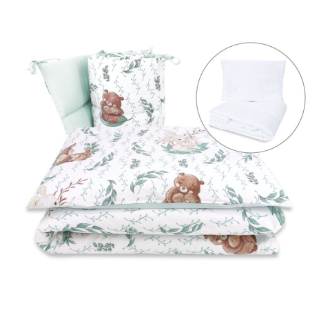 Lenjerii patut 120 x 60 cm - Lenjerie patut cu 5 piese, MimiNu, pentru patut 120x60 cm, cu pilota si perna, din bumbac, Lulu Natural