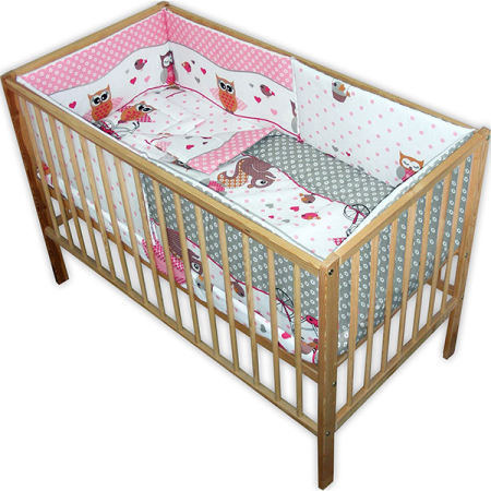 Lenjerii patut 120 x 60 cm - Lenjerie patut Hubners Bufnite 5 piese roz