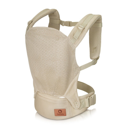 Portbebe - Marsupiu ergonomic, Lionelo, Margareet Air, 3 pozitii de purtare, 4 luni+, Pana la 20 Kg, Material respirabil 3D Air Mesh, Catarama dubla de siguranta, Bej