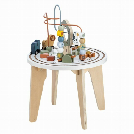 Centre de joaca - Masuta Montessori cu activitati, Free2Play, cu multiple activitati, Dezvolta coordonarea ochi-mana, din lemn, 18 luni+, Think and Play