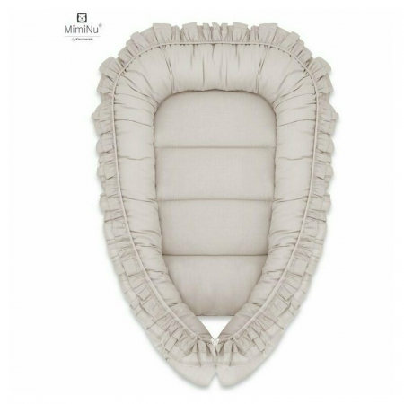 Perne copii si mamici - MimiNu - Cosulet bebelus pentru dormit, Baby Nest 55 x 75 cm, cu Volanase, Husa 100% bumbac, Colectia Royal, Beige