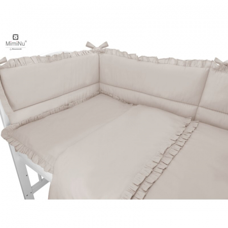 MimiNu - Set lenjerie patut 5 piese, cu volanase, cu pilota si perna, din bumbac, pentru patut 120x60 cm, Colectia Royal, Beige [1]