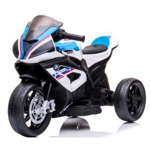 Masinute si motociclete electrice - Motocicleta electrica pentru copii BMW HP4, 84x55x42 cm, varsta 2-5 ani, roti si scaun din plastic, putere 60W - Alb