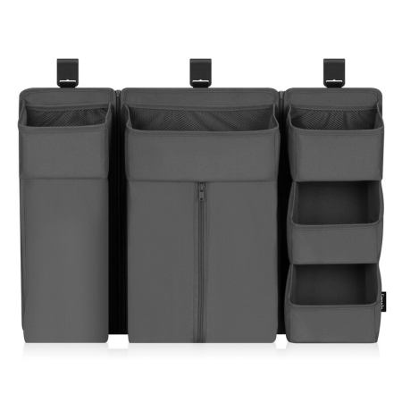 Organizator jucarii - Organizator multifunctional, Lionelo, Sidepocket L, 58x11x58 cm, 3 parti independente cu multiple buzunare, Universal, Constructie ranforsata, Gri