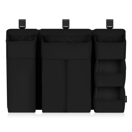 Organizator jucarii - Organizator multifunctional, Lionelo, Sidepocket L, 58x11x58 cm, 3 parti independente cu multiple buzunare, Universal, Constructie ranforsata, Negru