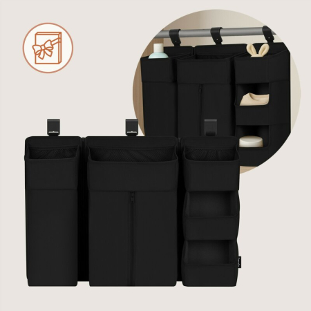 Organizator multifunctional, Lionelo, Sidepocket L, 58x11x58 cm, 3 parti independente cu multiple buzunare, Universal, Constructie ranforsata, Negru [16]